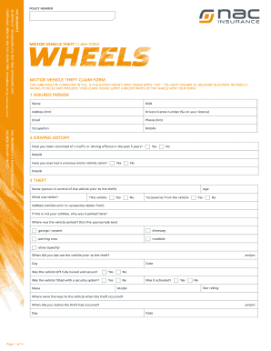 Motor Vehicle Theft Claim Form