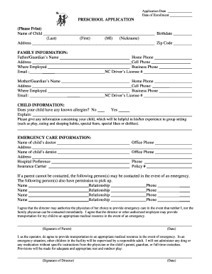 Preschool Application Form