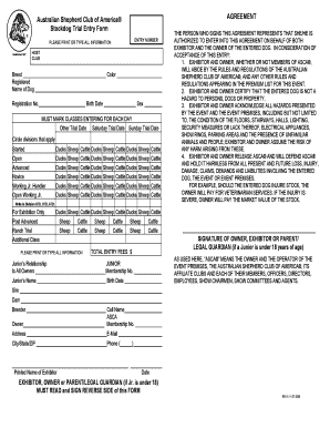 Australian Shepherd Club of America Stockdog Trial Entry Form