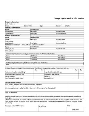 Student Emergency and Medical Information Form