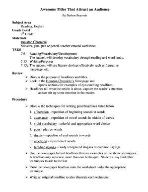 Headlines and Titles Worksheet