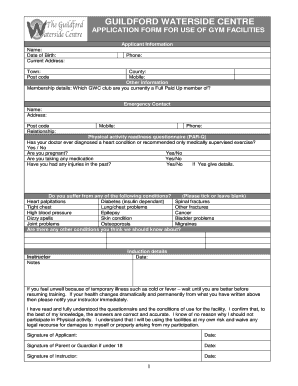 Gym Facility Application Form