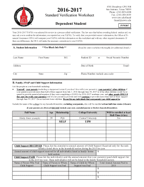2016-2017 FAFSA Verification Worksheet