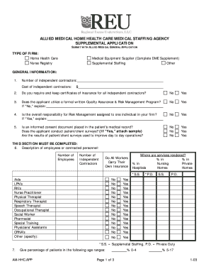 Allied Medical Home Health Care Supplemental Application