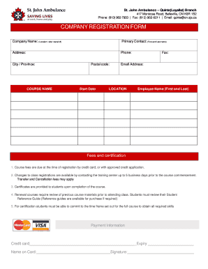 St. John Ambulance Company Registration Form