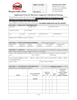 Application Form for Alternative Supportive Subsidized Housing