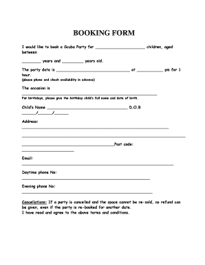 Scuba Party Booking Form