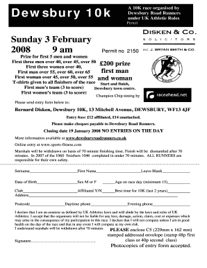 Dewsbury 10K Race Entry Form