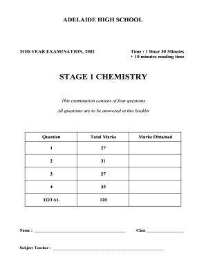 Year 11 Midyear Chemistry 2002 Exams