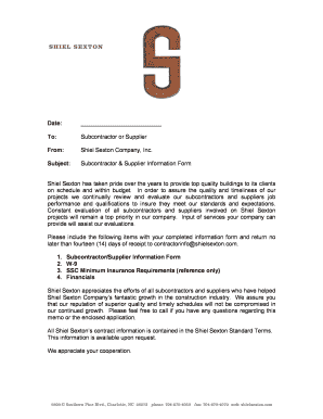 Subcontractor & Supplier Information Form