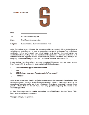 Subcontractor & Supplier Information Form
