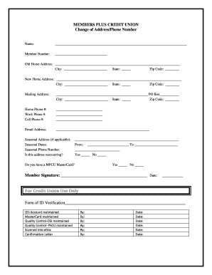 Members Plus Credit Union Change of Address Form