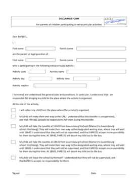 Extracurricular Activity Disclaimer Form
