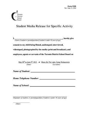Form 529B Student Media Release for Specific Activity