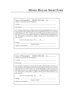 Model Release Short Form