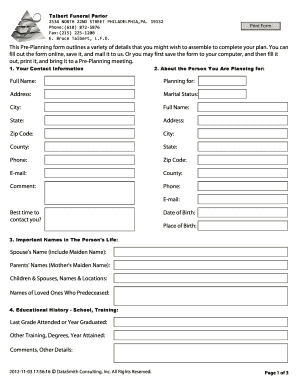 Funeral Pre-Planning Form