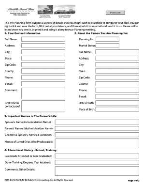Pre-Planning Form