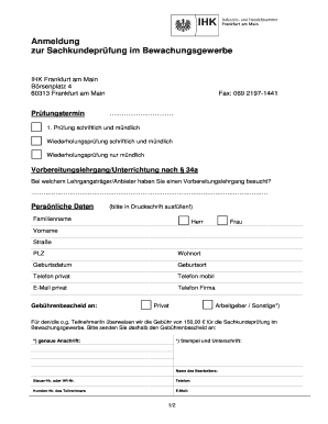Anmeldung zur Sachkundeprüfung im Bewachungsgewerbe