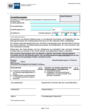 Ausbildungsplan Koch/Köchin