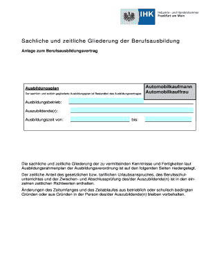 Ausbildungsplan Automobilkaufmann