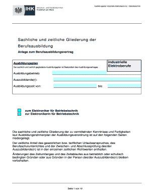 Ausbildungsplan industrielle Elektroberufe