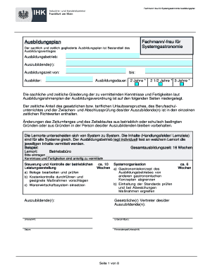 Fachmann/-frau für Systemgastronomie Ausbildungsplan