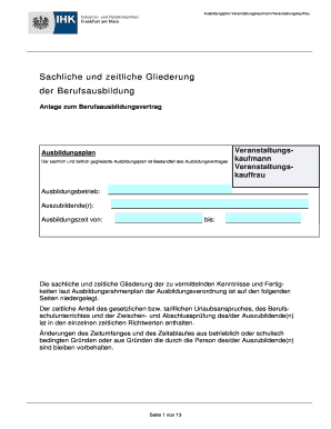 Ausbildungsplan Veranstaltungskaufmann/Veranstaltungskauffrau