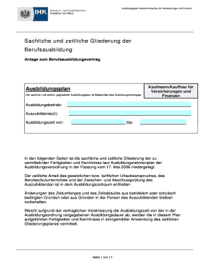 Ausbildungsplan Kaufmann/Kauffrau für Versicherungen und Finanzen