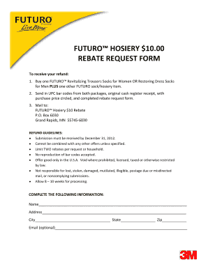FUTURO Hosiery $10 Rebate Request Form