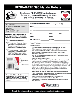 RESPeRATE $90 Mail-In Rebate Form