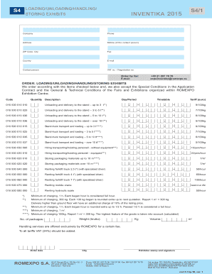 Exhibit Loading/Unloading/Handling/Storing Order Form