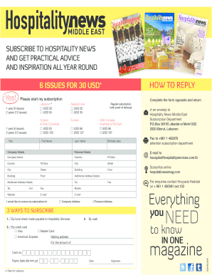 Hospitality News Magazine Subscription Form
