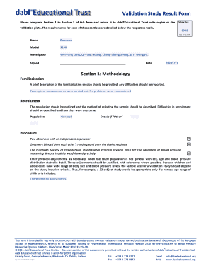 Blood Pressure Monitor Validation Study Form