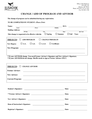 Change of Program and Advisor Form