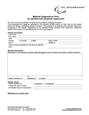 Medical Diagnostics Form for Athletes with Physical Impairment