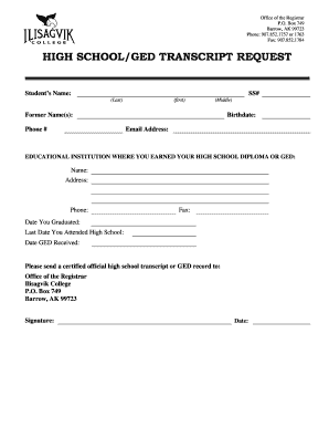 High School/GED Transcript Request Form