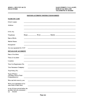 Motor Accident Instructions Sheet