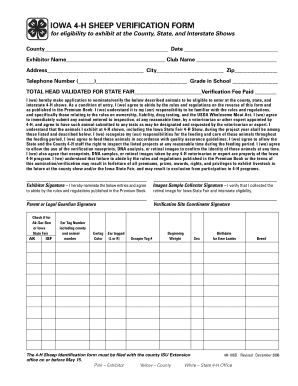 Iowa 4-H Sheep Verification Form