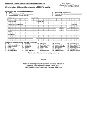 Wedding Inspirations Pre-Registration Form