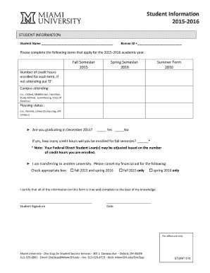 Student Information Form 2015-2016