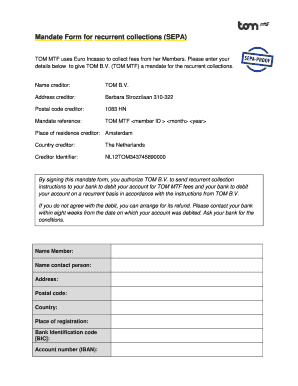 SEPA Mandate Form for Recurrent Collections