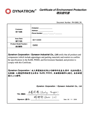 Certificate of Environment Protection