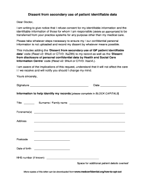 Dissent from Secondary Use of Patient Identifiable Data