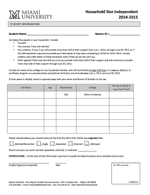 Student Household Size Form