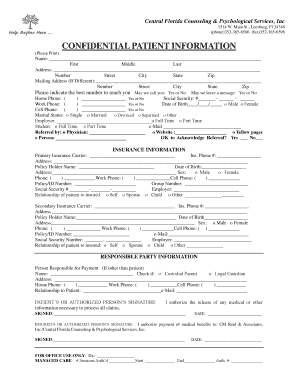 Confidential Patient Information Form