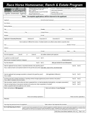 Race Horse Estate Insurance Application