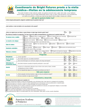 Cuestionario de Bright Futures previo a la visita médica
