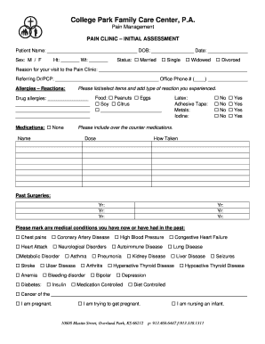 Pain Clinic Initial Assessment Form