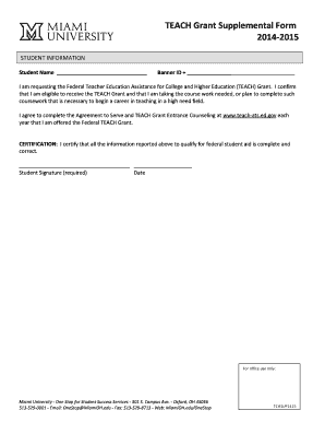 TEACH Grant Supplemental Form