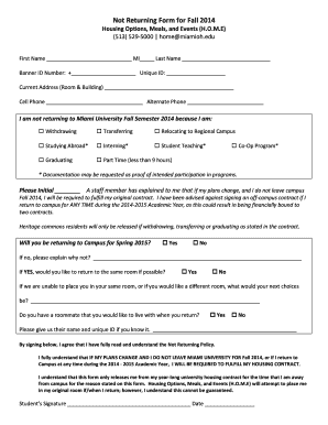 Miami University Not Returning Form